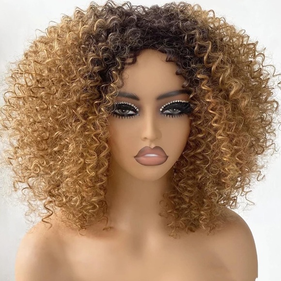 Women’s Curly Ombré Honey Brown Black Full Wig Synthetic Voluminous NWT - Picture 1 of 11